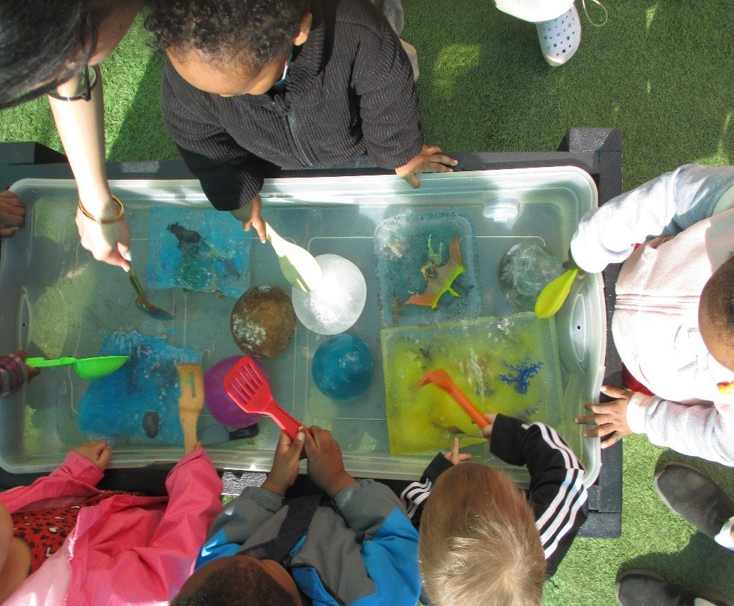 Ice block excavation sensory bin
